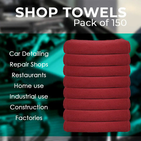 150 Pack Cotton Shop Towels Rags 14x12 Inches Absorbent, Reusable Cleaning Rags For Auto Shops, Garage, Home, And Industry