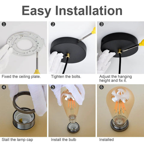 Installation steps for Dope Retro Industrial Dome Pendant Light In Matte Black With Gold Interior, 15.74 Inch Wide Ceiling Pendant.