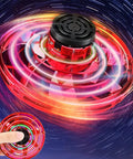 Mini UFO Drone Spinner With Hand Control Dope Boomerang Flying Fidget Toy 360 Degree Sensor Hover, glowing in motion.