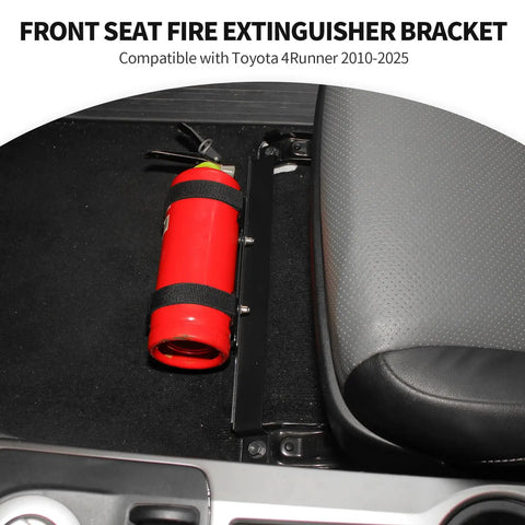 Under Front Seat Fire Extinguisher Bracket Mount For Toyota 4Runner 2010-2025 with heavy-duty metal carrier and nylon strap