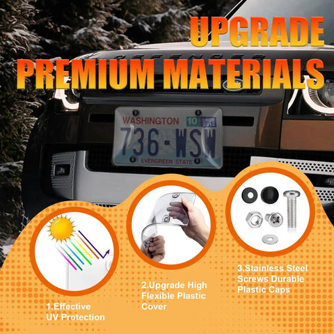 Image of Two Pack License Plate Cover Protector For American Cars, Tough As Nails Polycarbonate Shield With Smoke Gray Finish.