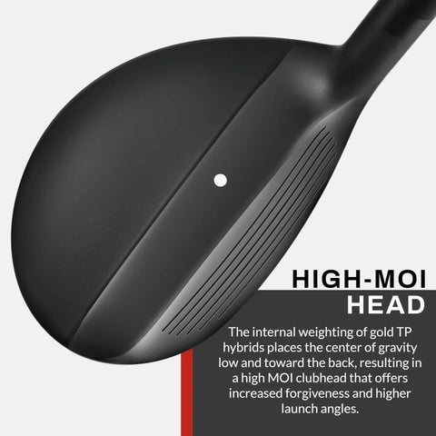 Close-up of Gold Tour Precision Hybrid Golf Club For Men Right Hand Five With Ultimate Forgiveness clubhead showing high-MOI design