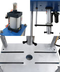Heavy Duty Pneumatic Punch Press Machine Featuring An Adjustable Cylinder Stroke And Rock Solid Four Post Construction that shows the adjustable cylinder and sturdy base.