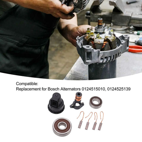 Tough As Nails Alternator Rebuild Kit Featuring Premium Slip Ring Brushes And Robust Bearing Set with components visible.
