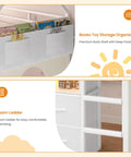 Twin Size Loft Bed With LED Lights And 8 PU Fabric Storage Drawers showcasing book storage organizer and foam ladder detail