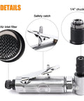High Octane Right Angle Air Die Grinder With 20000 RPM Speed Built In Regulator And Tungsten Steel Motor showing air inlet filter and 1/4" chuck.
