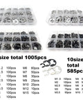 585 And 1005 Piece M1.2 To M15 External Retaining Ring Kit Black 65Mn And 304 Stainless Steel Snap Circlips E Clips Washers