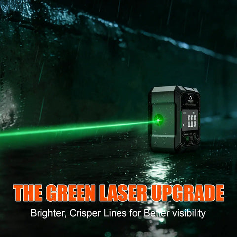 Digital Angle Finder With Dual Hella Bright Green Lasers And Rugged Magnetic Base Four Side Layout Gauge for precise measurements in visibility.
