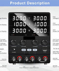 Pro Grade Dual Channel Lab Power Supply with Variable Voltage and Current, independent channels, front panel display and controls