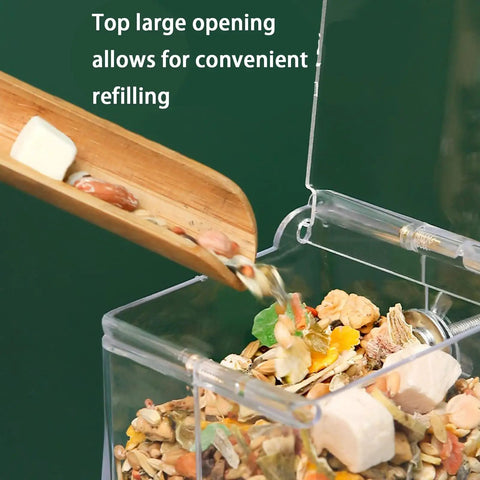Top Rated Two Piece Automatic Hamster Feeder With Sturdy Wall Mount Brackets And Wide Mouth Design Fits Standard Avian Cages Effortlessly Keeps Your Pocket Sized Fluff Balls Well Fed On Auto Pilot with large opening for easy refilling.