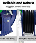 Auto Rewind Fuel Hose Reel Three Quarters Inch By Thirty-Three Feet With Diesel Nozzle And Swivel, Steel Frame Detail View