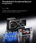 Rig Ready External Gpu Docking Station Equipped With Dual Thunderbolt 5 And OcuLink Pcie 4.0 X4 Ports, showing GPU and gaming device with 140W charging.