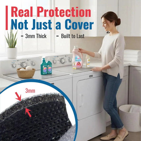 CSKY washer/dryer top cover mat for top-load machines, light gray fabric, 25.5 x 17.5 in, 3mm thick, non-slip base