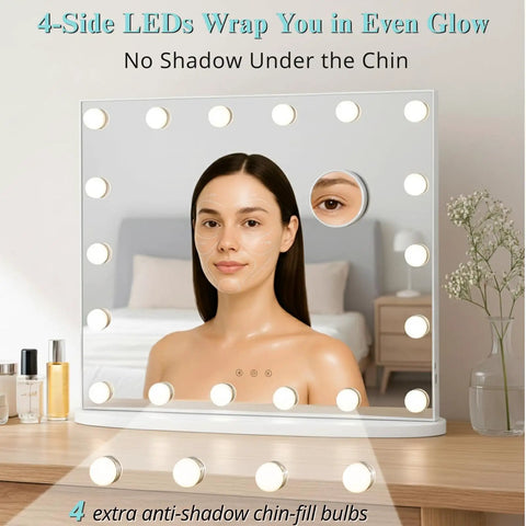 Hollywood Vanity Tabletop Makeup Mirror With USB Powered Dimmable LED Lights Touch Sensor Controls 12 LEDs For Daylight And Warm Settings Crystal Clear Reflection For Flawless Makeup Glam Ready