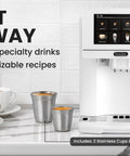 No Hassle Super Automatic Espresso Maker With Built In Grinder And Creamy Milk Frother, 19 Killer Drink Options Like Lattes And Cappuccinos on kitchen counter.