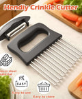 Hendiy Crinkle Cutter with gray handle and stainless steel blades for waffle fries.