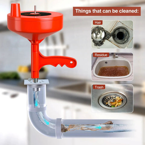 Illustration showing 25ft Heavy Duty Drain Auger Plumbing Snake With Drill Adapter For Sink No Plumber Needed unclogging pipes.