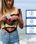 BigWave hearing aid cleaning wipes by Amazon; alcohol-free, individually wrapped, shown in a leopard-print waist pack.