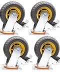 Heavy Duty Rubber Swivel Casters With Zero Drag Brakes Dang Smooth Rolling Industrial Platform Wheels, 50mm size, set of four.