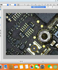 4K HDMI Microscope Camera Kit Pro Grade For Industry Lab And PCB Work, 180X C Mount Lens, Big Stereo Stand, 144 LED Light, USB Output, TF Card Recorder, No Lag 4K 2K 1080P, 12MP CMOS, Measuring Software For Windows Mac Linux showing PCB inspection on Mac