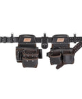 Heavy Duty Tool Belt And Rig With TrapJaw Pockets, Pro Grade Multi Pocket Organizer, brown leather, front view