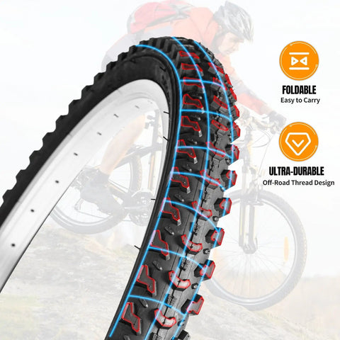 2 Pack 24 Inch Mountain Bike Tire Set Foldable Puncture Resistant Tires With 24 By 1.75 2.125 Inch Tubes And Repair Tool Kit for trail