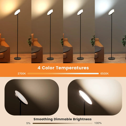 Game-Changing LED Floor Lamp With Remote Control showcasing 2700K to 6500K dimmable light temperatures in living room.