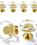Crystal Glass Cabinet Knobs Set Six Pack Gold Polygon Drawer Pulls One And A Quarter Inch With Screws For Modern Kitchen Vanity