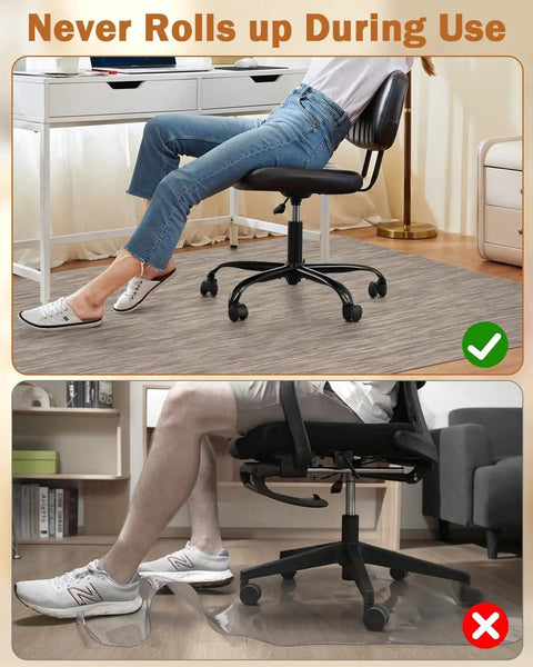 Large Office Chair Mat For Hardwood Floors 35.4 By 47.2 Inches Anti Slip PVC Desk Rug With Rattan Pattern shown in use