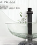 Vessel Sink Set With Tempered Glass Round 16.5 Inch Above Counter Basin Clear Finish Modern Hand Painted Pattern With Dope Sleek Matte Black Waterfall Faucet Pop Up Drain Included Premium Deco Glass Design