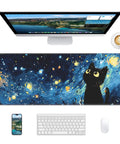 Starry Night Cat Mouse Pad 31.5 By 11.8 Large Desk Mat With Stitched Edges Non Slip Rubber Base For Office Home Gaming Setups