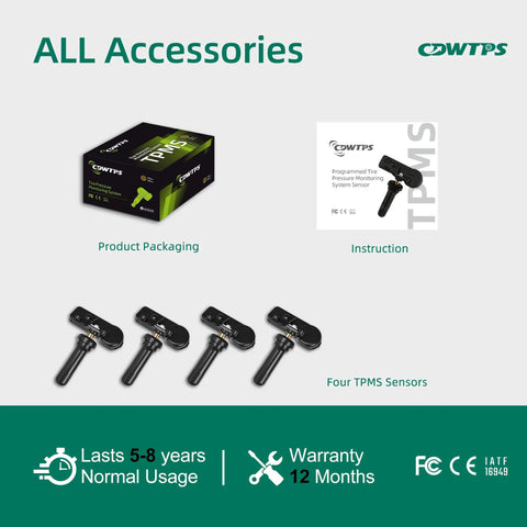 Perfect Replacement TPMS Sensor For GM 315MHz Tire Pressure Monitoring System, 4 sensors with packaging