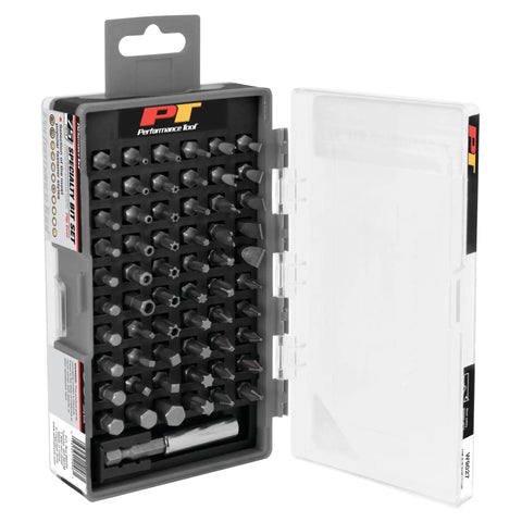 Badass SeventyFivePiece Specialty Bit Driver Set Packed With HeavyDuty Fastener Bits in clear storage case.