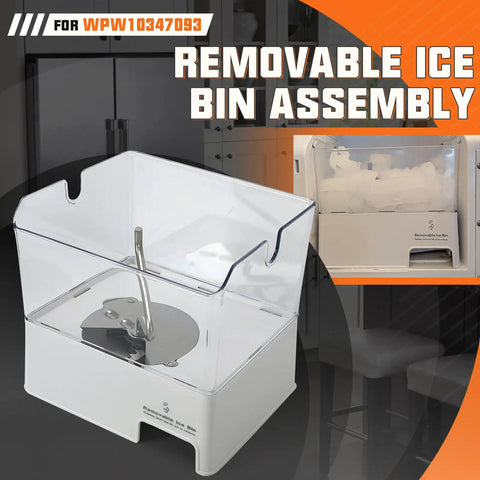 Removable Ice Bin Assembly For Whirlpool Maytag KitchenAid Ice Makers Replacement W10347093 W10347100 Fits WRF736SDAM14 WRF736SDAM13 clear plastic bin