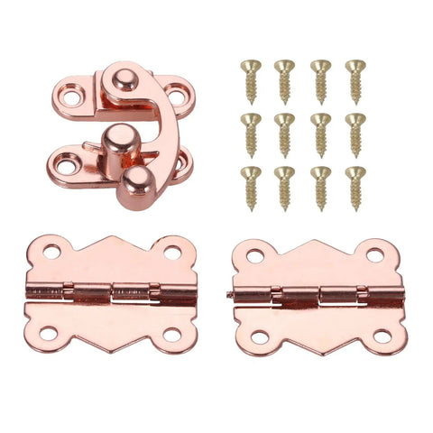 Rose Gold Hasp Lock Set Three Pcs For Jewelry Boxes And Chests Wooden Box Buckle Latch Hinges Metal with Gold Screws