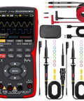 3 In 1 Handheld Oscilloscope With Dual Channel 50MHz Built In Digital Multimeter And Signal Generator Portable Auto Tech Tool For On The Go Electronics Troubleshooting, showing all components including probes and cables.