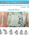 110 Piece Metric Grease Fittings Kit M6 M8 M10 Straight and 45 Degree 90 Degree Angled Zerk Fittings for Grease Guns