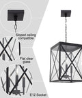 Outdoor Pendant Light Black Finish With Clear Glass, 1 Light Exterior Hanging Ceiling Lantern With Elongated Crisscross Frame