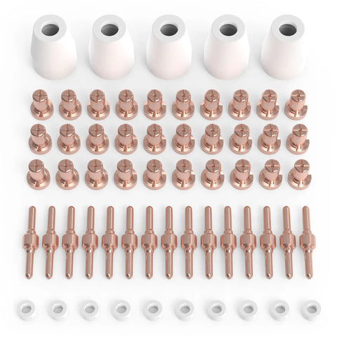 60 Piece Plasma Cutter Torch Consumables Kit With Electrodes, Tips, Nozzles, Cups And Rings For PT31 LG40 And CUT40 CUT50