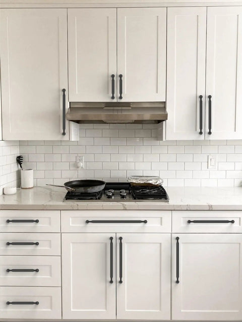10 Pack Matte Black Cabinet Pulls 5 Inch Center To Center Solid Zinc Alloy Kitchen Drawer Handles Heavy Duty Cabinet Hardware in modern kitchen.