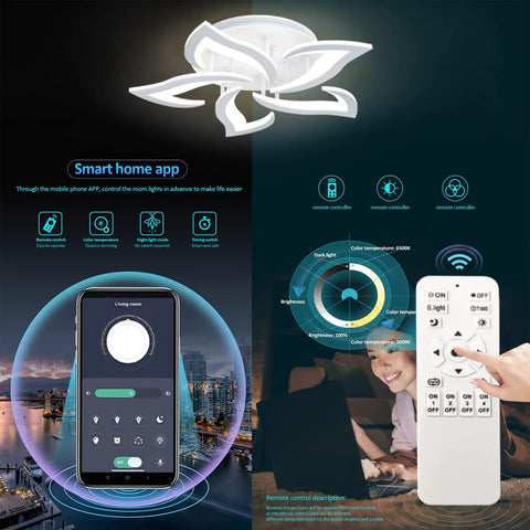 Dimmable Modern Petal LED Ceiling Light Chandelier With Five Head Design And Embedded LEDs Adjustable Brightness app control