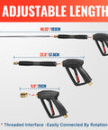 Pressure Washer Gun And Wand With Five Nozzles, M22-14mm And M22-15mm Fittings, Heavy Duty Replacement Kit For Ryobi, Karcher, Greenworks, Craftsman, Troy-Bilt And Other Power Washers, Up To 4000 PSI showing 3 adjustable lengths for versatility.