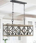 Rustic Farmhouse 4 Light Rectangle Chandelier Pendant Lighting in kitchen, antique wood metal fixture for cozy vibe