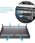 Heavy Duty 1U Server Rack Shelf With Vented Mounting Tray For 19 Inch Equipment Cabinets showing vented design promoting cooling.