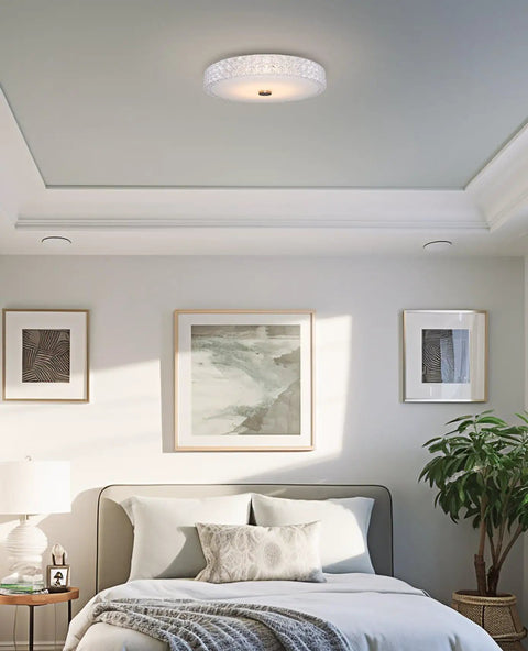 Maxine 15 Inch Sleek Modern Integrated LED Crystalline Flush Mount Ceiling Light 25W 3000K Warm White in bedroom setting