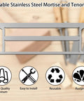 Stainless Steel Tenon Gauge Tool And Mortise Tenon Jig For Precision Woodworking Measuring At Home Carpentry And Furniture Making Featuring One Point Five And Two Inch Slots shown on wooden surface.
