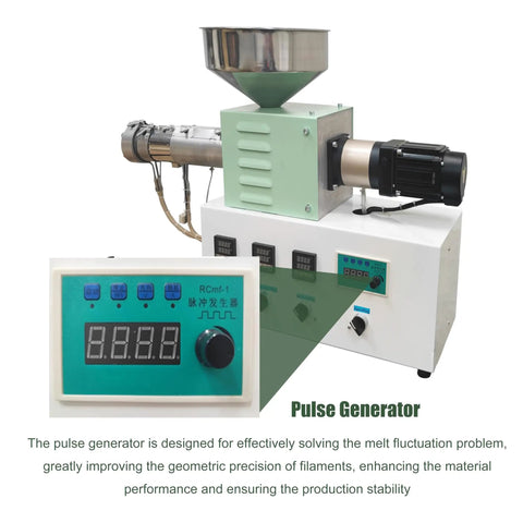 Top Shelf Desktop 3D Filament Maker Machine For PLA And ABS Plastic, High Precision Extruder showing pulse generator and control panel.