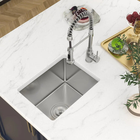 Top view of 15 x 17 Inch Undermount Bar Sink In 16 Gauge T304 Stainless Steel, Single Bowl Wet Prep Kitchen Sink, Dent-Resistant Brushed Finish