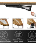 Installation of under desk cable management net for a clean hidden cord setup, flexible wire tray for gaming PC and home office.