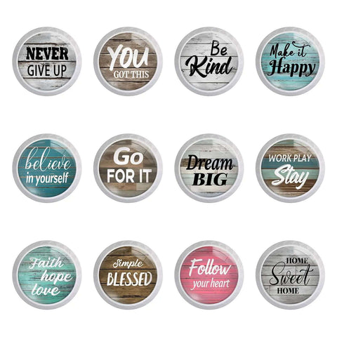 12 Pack Motivational Quote Cabinet Knobs For Kitchen And Bathroom With Rustic Wood Farmhouse Charm, 1.37 Inch, Inspirational Quotes